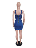 Summer Clothes Streetwear 2 Two Piece Set Women Outfits Skirt Backless Crop Top Mini Skirts Denim Matching Dress Sets