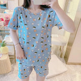 Fashion Silk Pajamas Sets for Women 100% Cotton PJS Satin Soft Sleepwear Atoff Home Kawaii Lounge