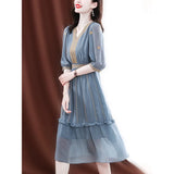 Dress Women's Summer Dress 2023 New High-End Embroidery Design Waist Thin French Style Skirt-Outfit