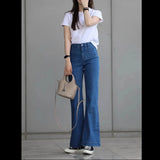 Retro Blue High-Waisted Micro-Rave Jeans Women Autumn Small Slim Slimy Horseshoe Long