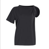 Ruched Basic T Shirt For Women Short Sleeve Big Size Irregular White T Shirts Top 2020 Summer Fashion New
