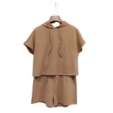 Summer New Solid Color Hooded Sweater Short-Sleeved Shorts Suit Women's Two-Piece Casual