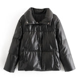 PU Leather Parkas Fashion High Street Solid Faxu Leather Coats Elegant Winter Thick Cotton Jackets Loose