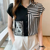fashion iron diamonds ladies shirts women's blouses 2021 summer patchwork striped shirts blouse sleeveless Blusas
