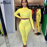White Black Fitness 2 Piece Set Women Suit Sportwear Summer Outfits Long Sleeve Crop Top Leggings Ladies Tracksuit