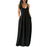 Casual Long Dress Summer 11 Colors Solid Short Sleeve Maxi Dresses Fashion Pocket V-neck Female Loose Dress Robe