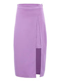 Elegant Patchwork Fashion Skirt 2022 Purple Chic Women High Waist Midi Skirts Slit Office Ladies Asymmetrical