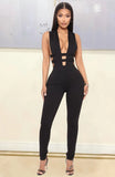 Black Sexy V-neck Sleeveless Solid Hollow Out Skinny