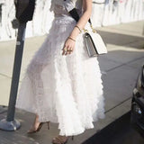 Mesh Skirt For Women High Waist Elastic Bow Ruffles Patchwork Summer Maxi Skirts 2020 Female Fashion Sweet
