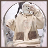 Deeptown Kawaii Hoodies Women Winter Cute Print Plus Velvet Sweatshirt Long Sleeve Splice Tops Korean Style Casual