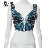 Y2k Alt Grunge Fairycore Butterfly Print Crop Top Rave Outfit Streetwear Sleeveless Shirt Summer Women 2023