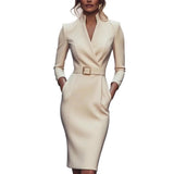 Elegant Spring And Autumn Long Sleeve Pocket Dress With