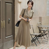Summer New Women Short Sleeve Office Lady Work Wear Elegant Female Lace-Up Midi Dress