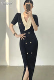 V-Neck Maxi Dresses for Women Short Sleeve Slim Bodycon Business Party Vestidos Femme Fashion Evening Dress Robe