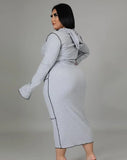 Grey Long Sleeve Hooded Curvy Plus Size Bodycon