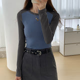 Long-Sleeved T-Shirt With A Long Sleeved T-Shirt And A Short-Style Early Spring High-Waist Design Blouse-Outfit