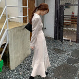 Sashes Dresses for Women Party Office Lady Trumpet Mermaid Long Sleeve Midi Woman Dress Beige Korean Clothes