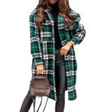 Checked Long Coat Women Fashion Plaid Printed Shirt Jackets Coat Casual Oversize Thick Woolen Blend Female Down