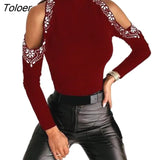 Womens Blouse Shirt Off Shoulder 2021 Spring Long Sleeves Sequins Patchwork Turtleneck Shirt Blouse Top women clothing