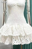 Off Shoulder Strapless Dresses For Women Sleeveless Embroidery Hollow Out Patchwork Ruffles Mini Dress Female