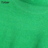Women Simply Mock Neck Solid Green Color Casual Knitting Sweater Female Chic Basic Long Sleeve Pullovers Brand Tops
