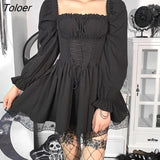 Goth Bandage Harajuku White Lolita Kwaii Dresses Black Women Sexy Mini Dress Gothic Lace Puff Sleeves Bodycon