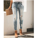 jeans slim slimming ripped sexy mid-rise denim