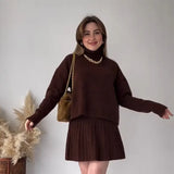 Solid Color Round Collar Loose Blouse Simple Dress Set In Autumn