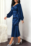 Elegant Sequins V Neck Long Sleeve Mermaid