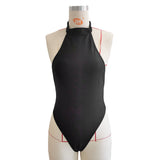 Pure Black One-Piece Swimsuit Woman 2025 New With Diamond Chain Sexy Bare Back Hanging Neck Strap Swimming