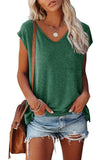Color V-neck Cotton Blend Casual Loose Sleeveless Top Women's