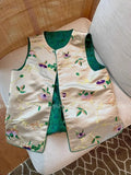 Chinese Style Song Jinpan Buckle Jacquard Vest Female 2024 Spring And Autumn Vintage Tang Dress Folded And Worn On The Outside-Outfit