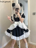Woman Dress 2023 Vestidos De Mujer Lolita Style Stand Neck Hollow Out Lace Sweet Bow A-line Dresses Summer Robe Femme-Outfit