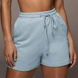 Solid Sportswear 2 Two Piece Sets Women 2021 Crop Top And Drawstring Shorts Matching Suits Summer Athleisure Outfits