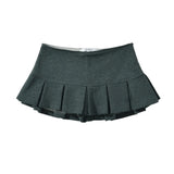 Y2K Side Zipper Grey Pleated Mini Skirt Sexy Low Waist Short Skater Skirts-Outfit