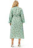 Elegant Plus Size Print V Neck Long Sleeve Slit Long