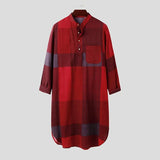 Muslim Men Islamic Kaftan Plaid Long Sleeve 2021 Stand Collar Casual Robes Arabic Vintage Caftan Cotton Men Jubba