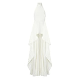 Sexy Two Piece Set Women Halter Sleeveless Open Back Top High Waist Pleated Maxi Skirt Slim Women's Suit Summer