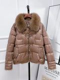 VAREY LIN New Winter Women Real Fox Fur Collar 90% White Duck Down Jacket Lady Warm Puffer Coat Female Retro Button