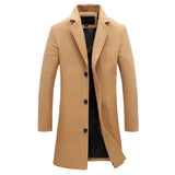 Autumn Winter Men Wool Blends Jacket Medium-Length Slim Single-Breasted Men Casual Trench Coat Solid Color Coat