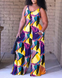 Large-Size Women's Wear New Fashion Printed Loose Suspenders Jumpsuit-Outfit
