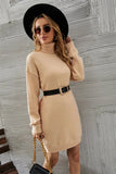 Casual Khaki Turtleneck Long Sleeve Slim Knit