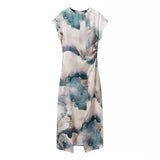 Women's New Fashion Round Collar A Twill Section Tie-Dye Silk-Stained Texture