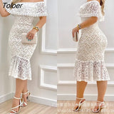 Elegant Lace Off Shoulder Dresses for Women 2023 Summer New High Waist Ruffle Slim Dress Fashion Casual Office