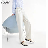 Women Pants 2023 Spring Back Waist Elastic Straight Long Trousers Apricot Coffee Elegant Casual Chic Suit