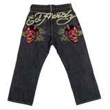 High Street Jeans Male Personality Printed Hip Hop Fashion Clothing Straight Pants High Waist Y2K Jeans-Outfit