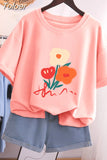100% Cotton L-5XL T Shirt Plus Size Tshirt Short Sleeve Women Top Summer Cartoon Print Couple O Neck Oversized T