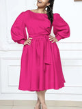 Women's Clothing 2025 Spring New Long-Sleeved Round Tie With Solid A-Dress