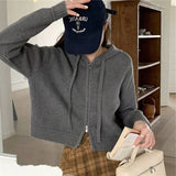 Hooded Knitted Cardigan Girls Fall 2024 New Style Short Rope With Loose Jackets-Outfit