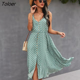 2023 Summer Women Dress Buttons Cotton Midi Sundress Boho Beach Sexy Backless Slip Adjustable Waist Sleeveless